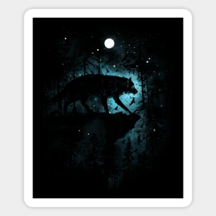 King Wolf - Night Winter Moon Landscape Magnet